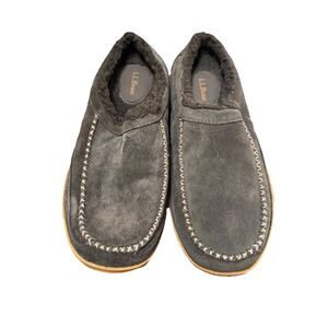 L.L. Bean Mountain Moccasin Scuff Winter Slippers Mens‎ Size 8M Ash Gray Suede
